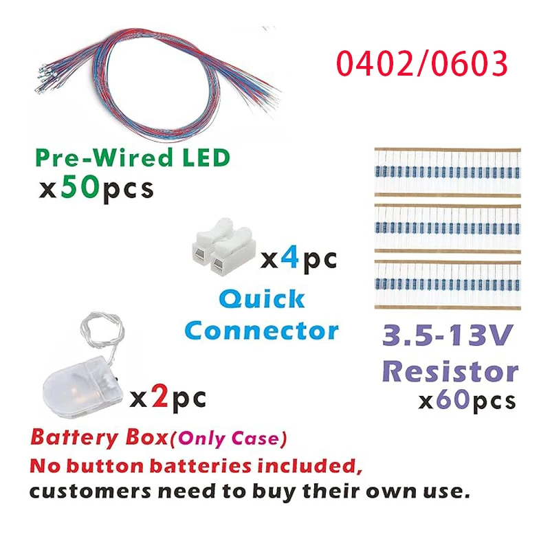 50 Uds. Diodos emisores de luz SMD 0402/0603 precableados, Micro LED presoldado para hacer modelos DIY/decoración de casa de muñecas/juego de diario
