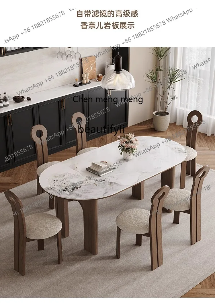 Y183Nordic minimalist solid wood rock slab dining table and chair combination modern minimalist home rectangular oval walnut