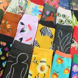 [WPLOIKJD]Cute Animal  Funny Socks Women Novelty Creative Harajuku Sokken Peach Floral Bird Fruit Jacquard Art Meias Feminino