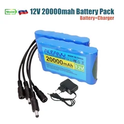 New Portable Super 12V 20000mah 18650 Rechargeable Lithium Battery Pack 12.6V for CCTV Camera Camping Light DC Plug+12.6V 1A