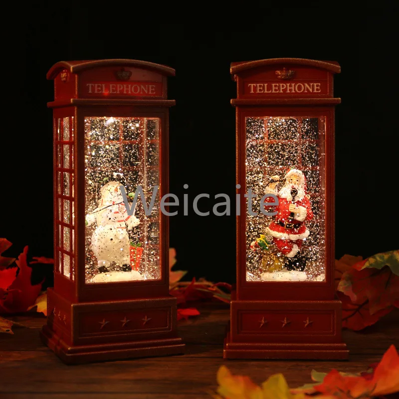 

Holiday Decoration Supplier New Gift Small Phone Booth Flash Snowball Wind Lamp