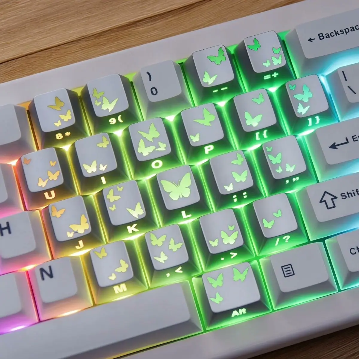 Metallic Coating Dye Sub PBT Key cap Silver Butterfly Side Printed Shine Through Keycaps Cherry Profile for MX Switches Keyboard