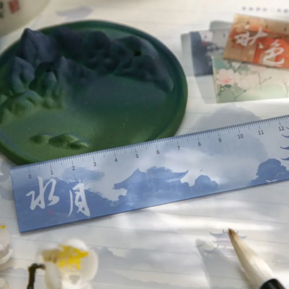 Oriental Scenery Series 15cm Drafting Straight Ruler Multifunctional Bookmark Measuring Ruler DIY Drawing Tools Acrylic