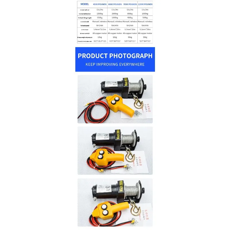 12V/24V 3000lbs 10m Rope Wireless Remote Control Electric Capstan Winch For 4x4 Off-Road Vehicles & Trucks