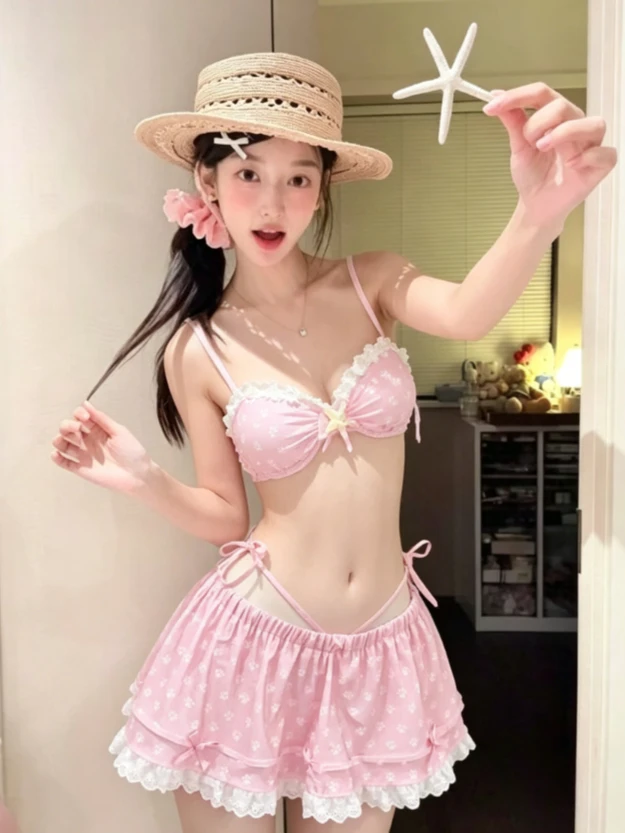 2026 Trendiges Feenhaftes Süßes High-Waist Slim Fit Split Bikini Set für Damen – Bedruckte Bademode für Strandurlaub, Sommerparty, Modisch, Schick, Neu
