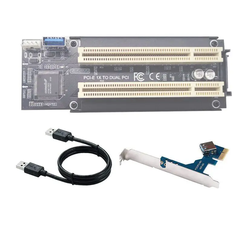 PCI-E to 2*PCI Adapter Cable PCIE x1 to x16 Riser Card PCI- Expansion No Driver Converter