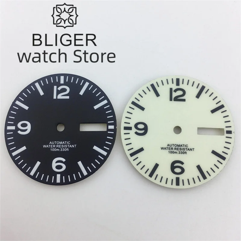 BLIGER 29mm Dial Black White Dial Full Luminous Dial Suitable For NH34 NH35 NH36 ETA 2824 2836 PT5000 Miyota DG Series Movement