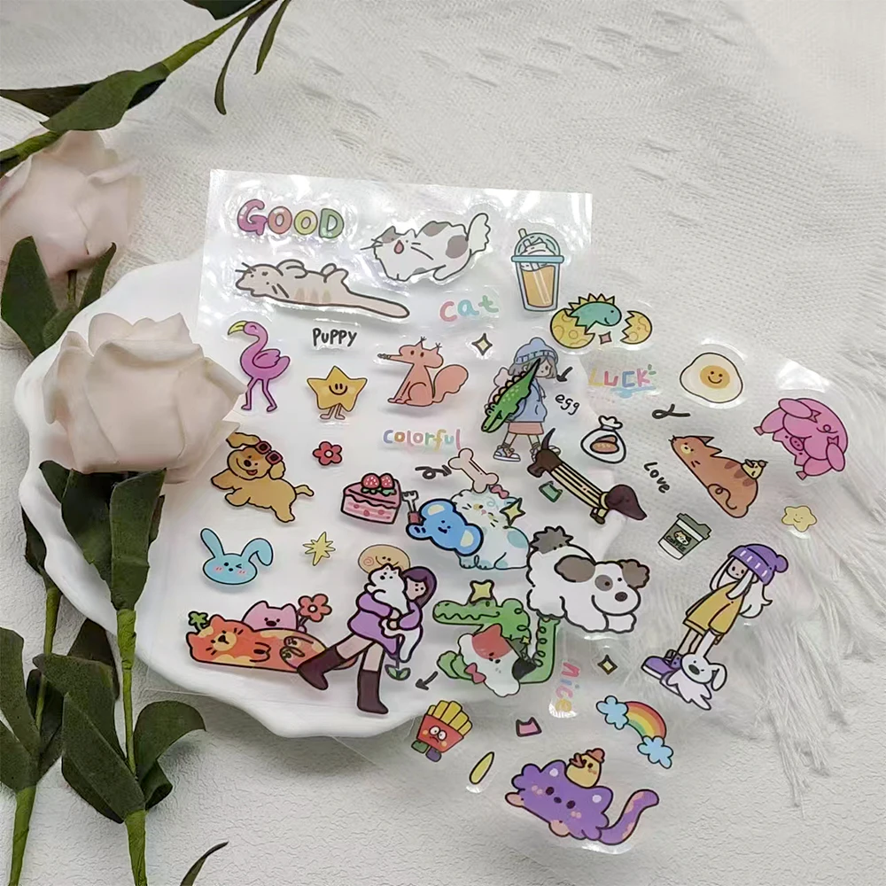 

2Sheets Funny Animal Planet Stickers Cartoon Transparent Decals For Phone Case Scrapbook Laptop Guitar Suitcase PET Stickers