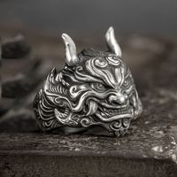 Retro Mahakala Mask Ring For Men Silver Color Punk Gothic Rock Hiphop Adjustable Open Ring Handmade Jewelry Biker Accessories