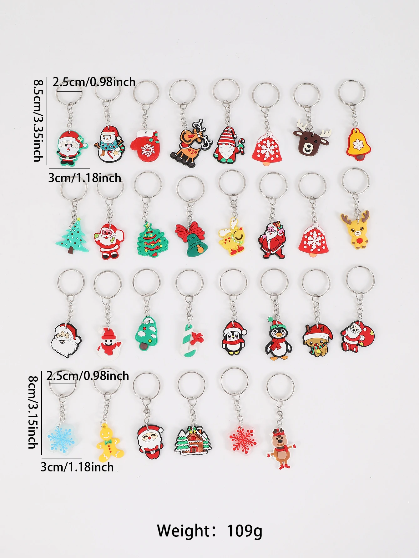 38pcs Cartoon PVC Christmas Keychain Key Ring for party gifts Christmas supplies back to school gifts