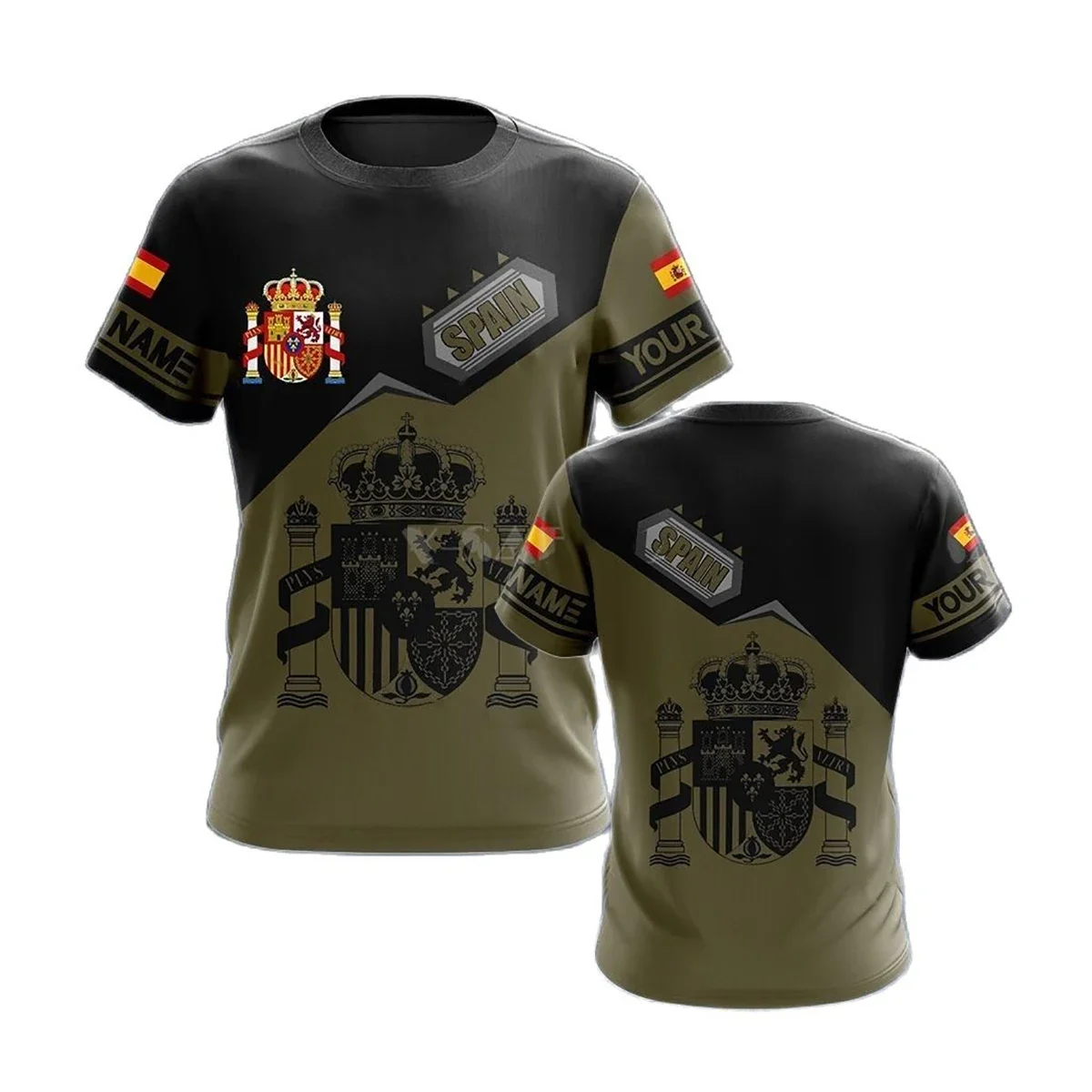 Camiseta con estampado 3D de emblema nacional de España para hombre, cuello redondo, manga corta, ropa fresca de moda, camisa suelta de gran tamaño