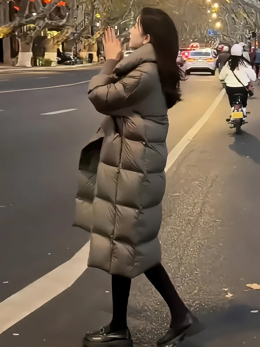 معطف شتوي نسائي من Faionable Thiened Fce مبطن باللون الأبيض Du down Jaet معطف بياقة واقفة معطف للتنقل بطول منتظم