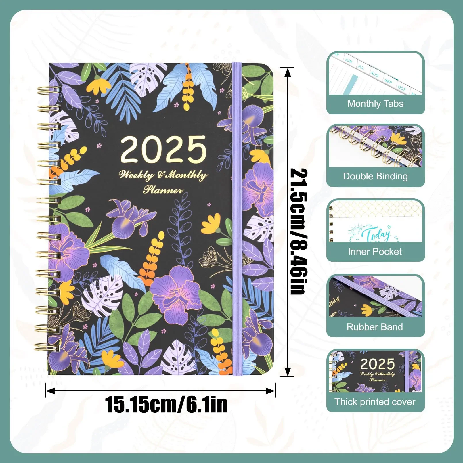 2025 Planner- Weekly and Monthly Planner,Spiral Bound Hardcover Calendar Planner Book,Perfect for School Supplies Office Home,A5