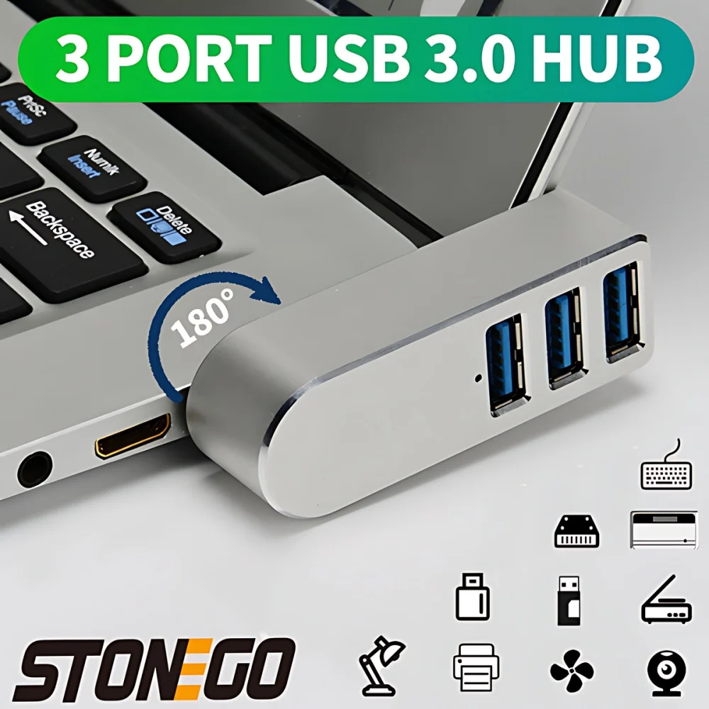 1PC Aluminium Alloy 3 Port USB Hub Mini USB3.0 High Speed Hub Splitter Box for PC Laptop U Disk Card Reader for Mobile Phone