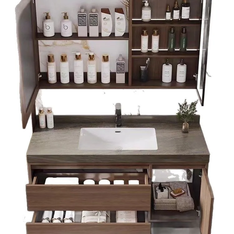 خزانة حمام متكاملة من السيراميك الجوز، خزانة حوض غسيل الحمام المدمجة