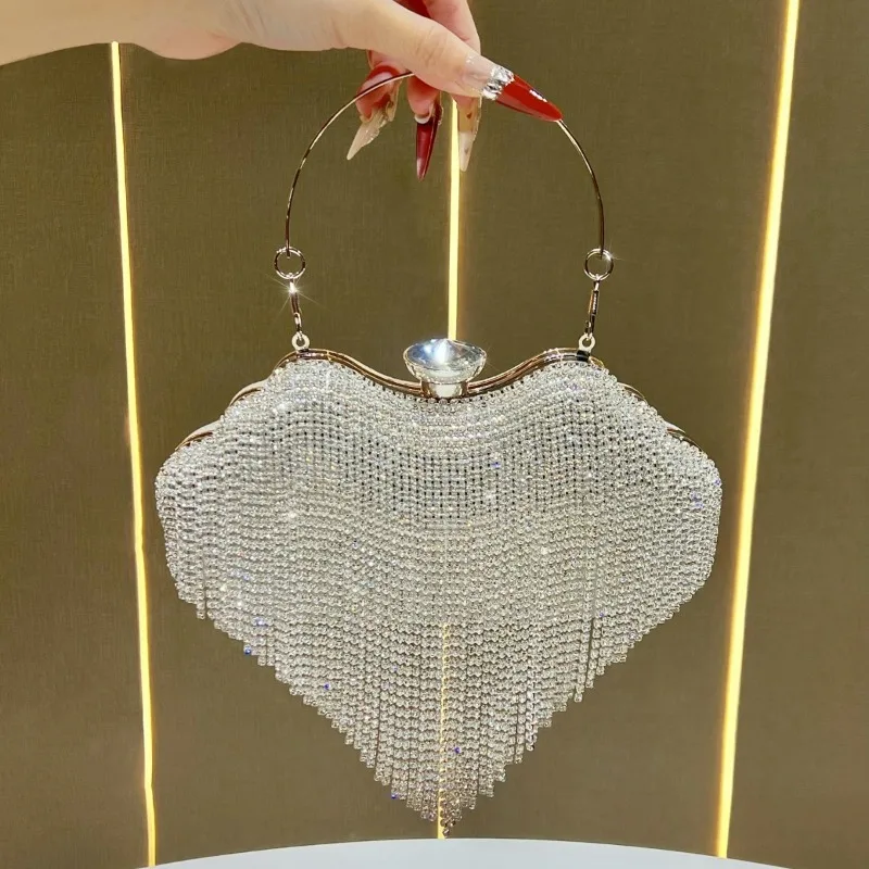 

New Diamond-studded Tassel Evening Party Clutch Bag, Formal Dress Handbag, 2026 Trend Banquet Party Handbag Diamond Design