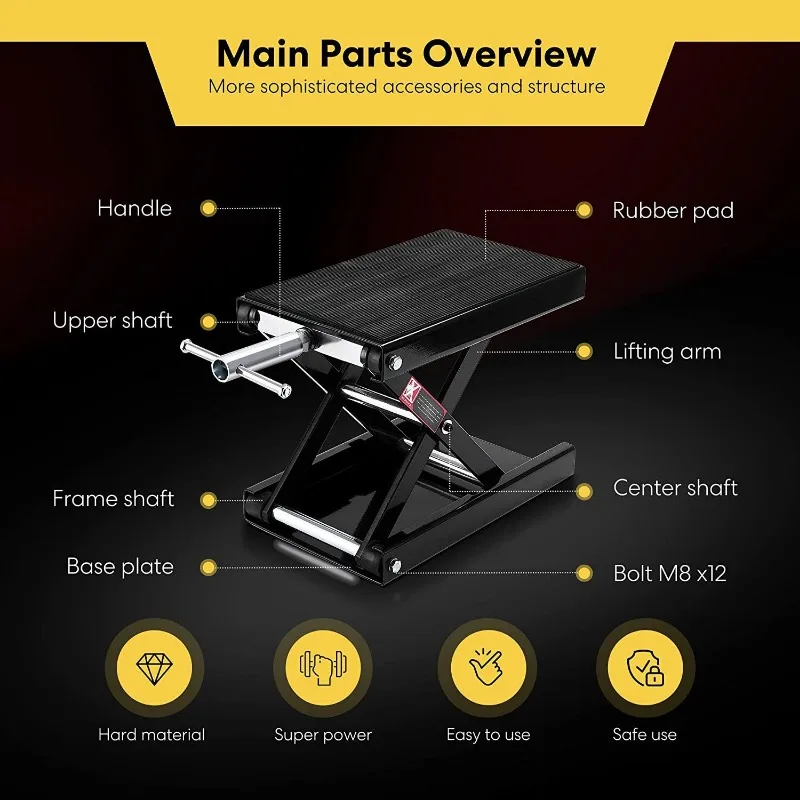 1100LBS Motorcycle Lift MotorBike Center Scissor Jack Stand Covered with Non-Skid Rubber Pad Adjust 190-330mm Height Tools