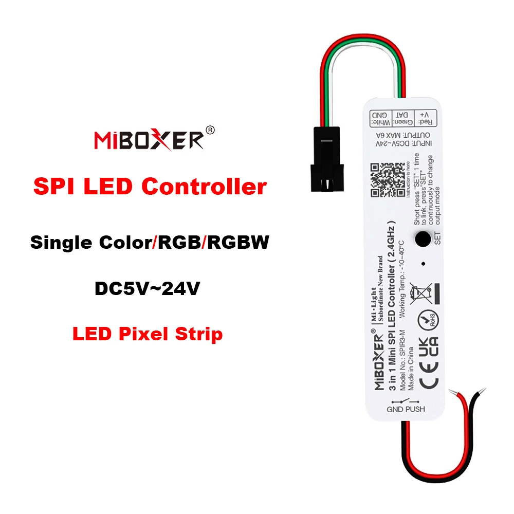 Miboxer SPIR3-M Mini 3 in 1 SPI LED Pixel Strip Controller 2.4GHz Single color RGB RGBW IC Signal Controller for WS2811 WS2812B