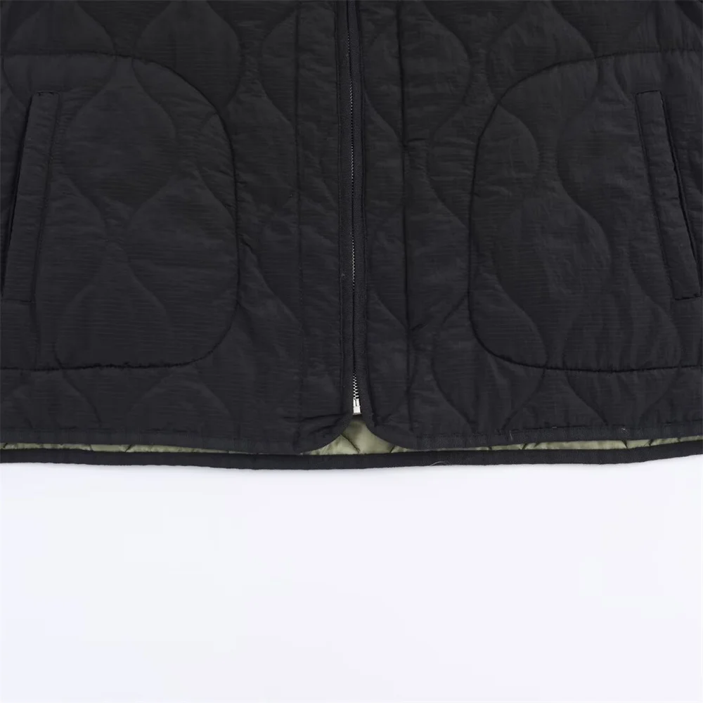 Novo outono e inverno feminino casual versátil tecido contrastante emenda dupla face em torno do pescoço manga comprida jaqueta de algodão