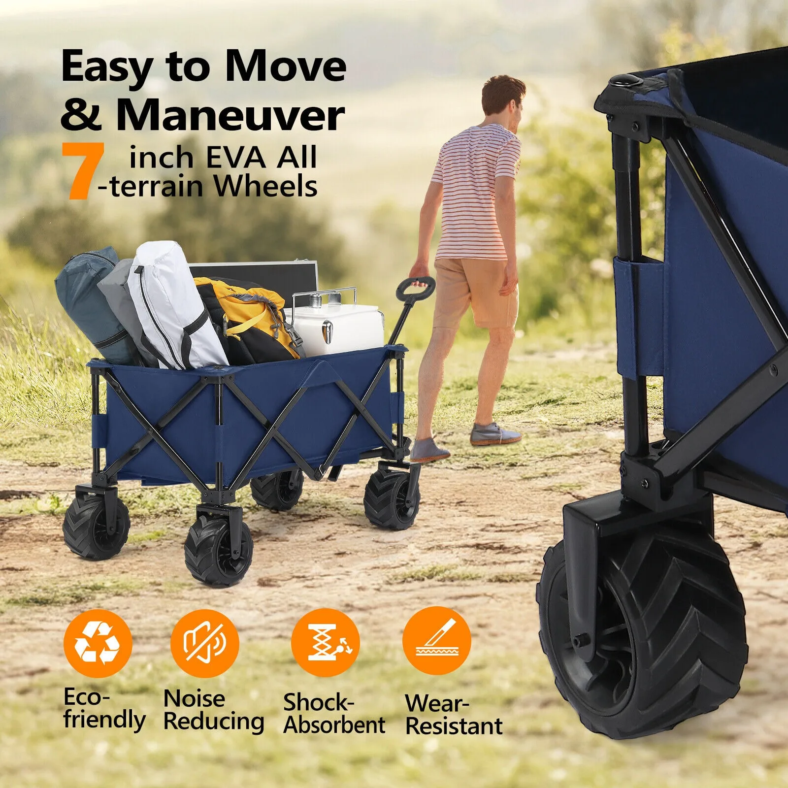 US Wagon Folding Cart, Collapsible, Garden, Beach Utility, Outdoor Camping Sports, Blue