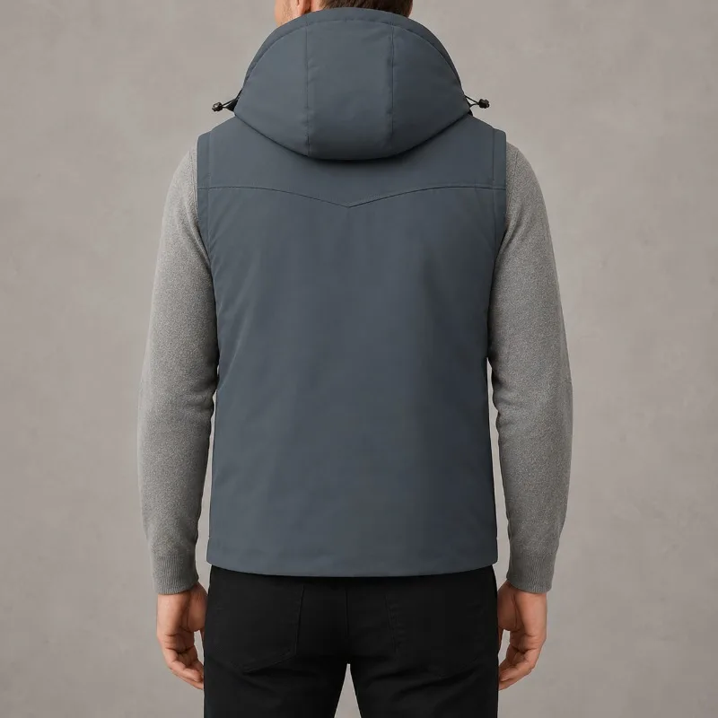 Sherpa Fleece Lined Padded Utility Vest Adjustable Drawstring Hood Full Zip Multi Pocket Sleeveless Outdoor Casual XL-5XL
