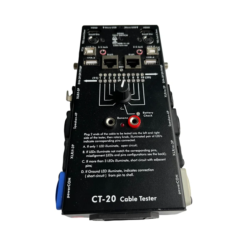 CT-20 multi-function line tester, audio cable, XLR signal line tester, HDMI line tester, supports testing 20 types CT-4F