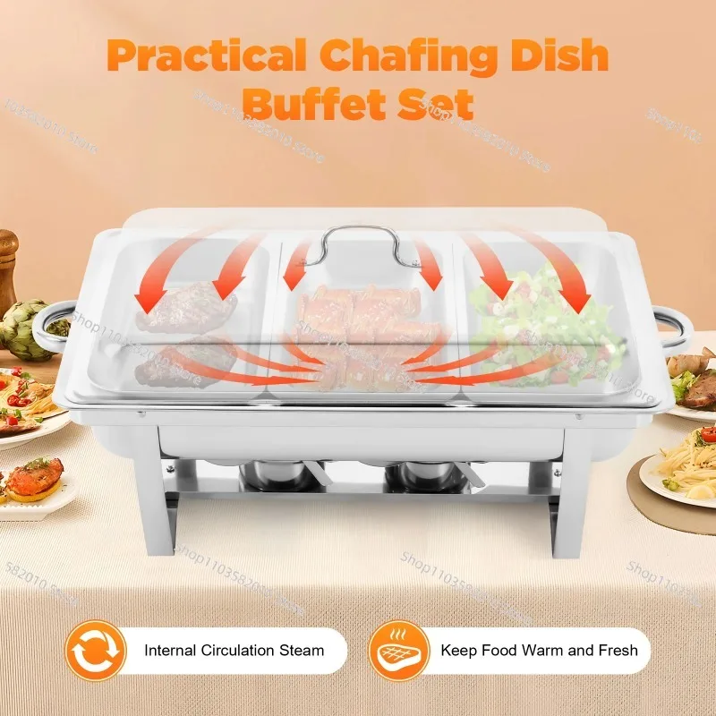 7.5L Rectangular Stainless Steel Chafer, 3 Compartments Food Warmer Tray Catering Buffet Set 7.5L