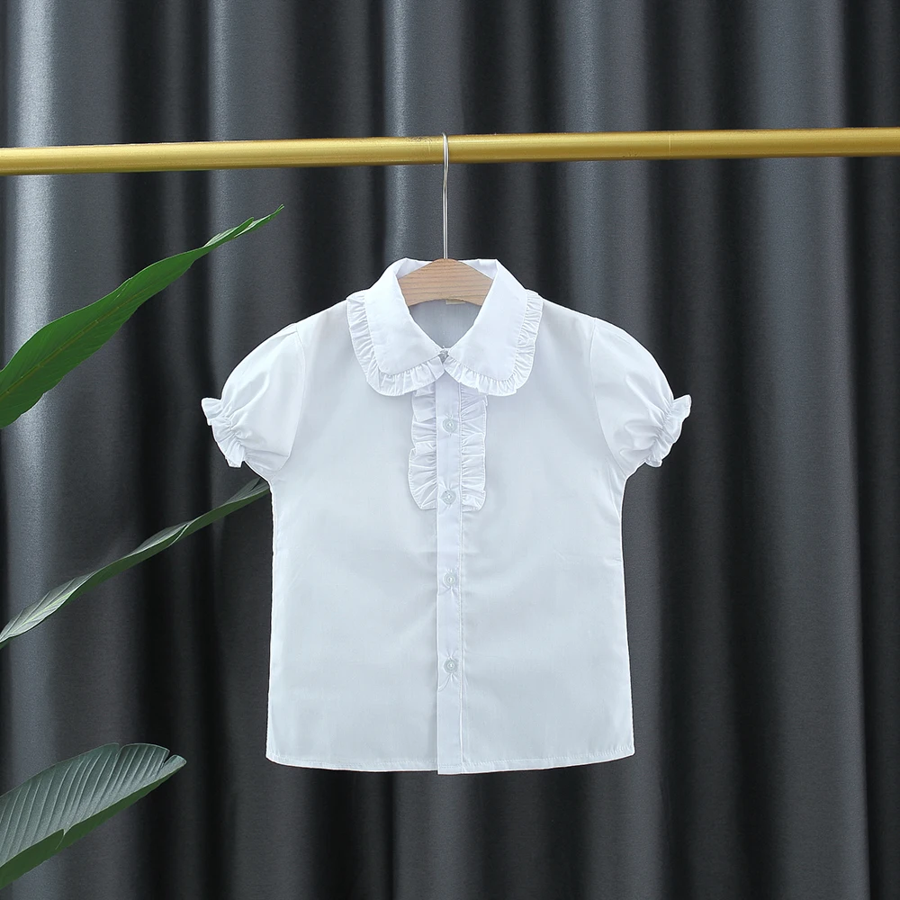 Baby Girl Short Sleeved Shirt, Summer New White Baby Collar Children'S Clothing (Suitable For Heights 120-170cm)