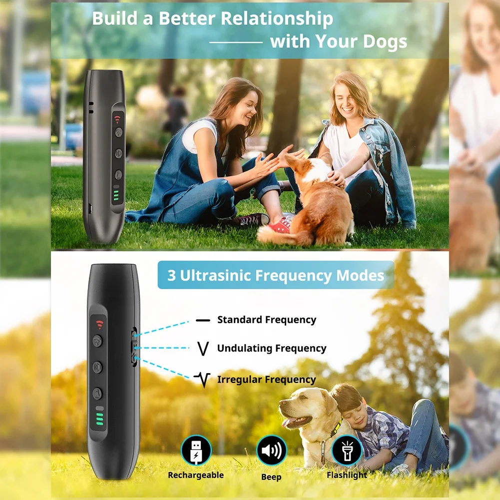 Dog Repeller Ultrasonic Dogs Barking Deterrents Electronic Training Devices With Ultrasound USB Recharge Flashlight LED