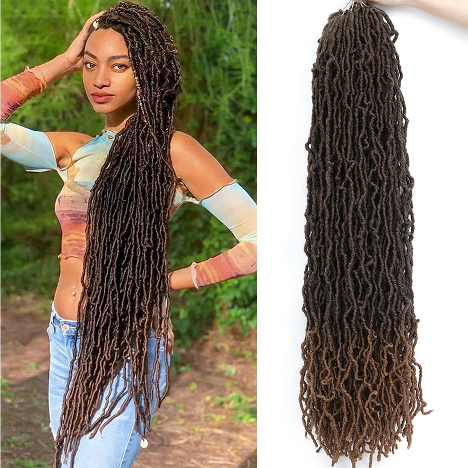 Faux cheveux au crochet Locs pré-bouclés, cheveux de tressage Locs doux, dreadlocs de déesse bordeaux, vidéo noire, 18 po, 24 po, 36 po