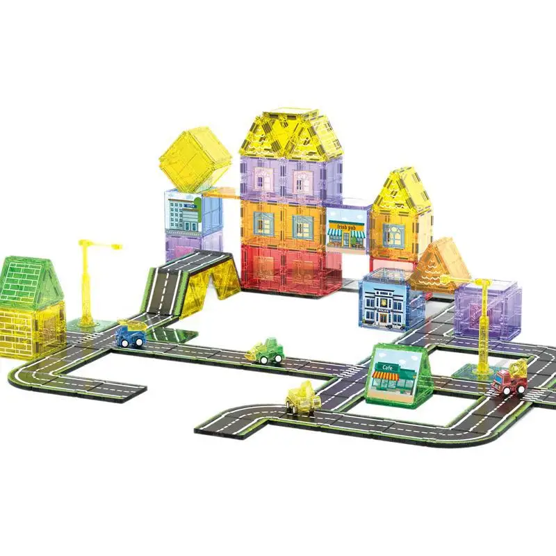 Magnetische tegels Stad Brandveiligheidsthema Set voor Jongen Meisje Kind Leeftijd 3+ DIY Model Kinderen Bouw Leren Speelgoed Kerstcadeau