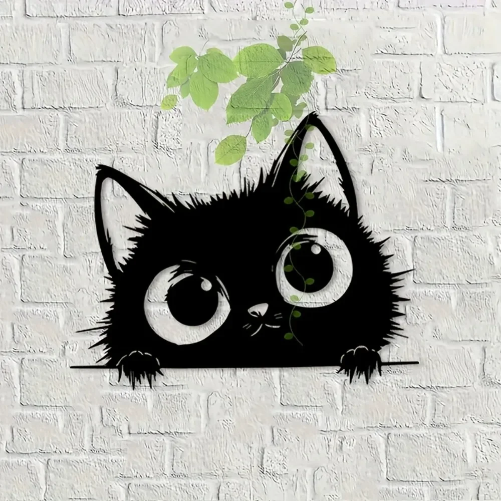 CIFBUY Metal Wall Art Peeking Cat Statue Whimsical Mural Playroom Curious Home Decor Unique Gift for Cat Lovers