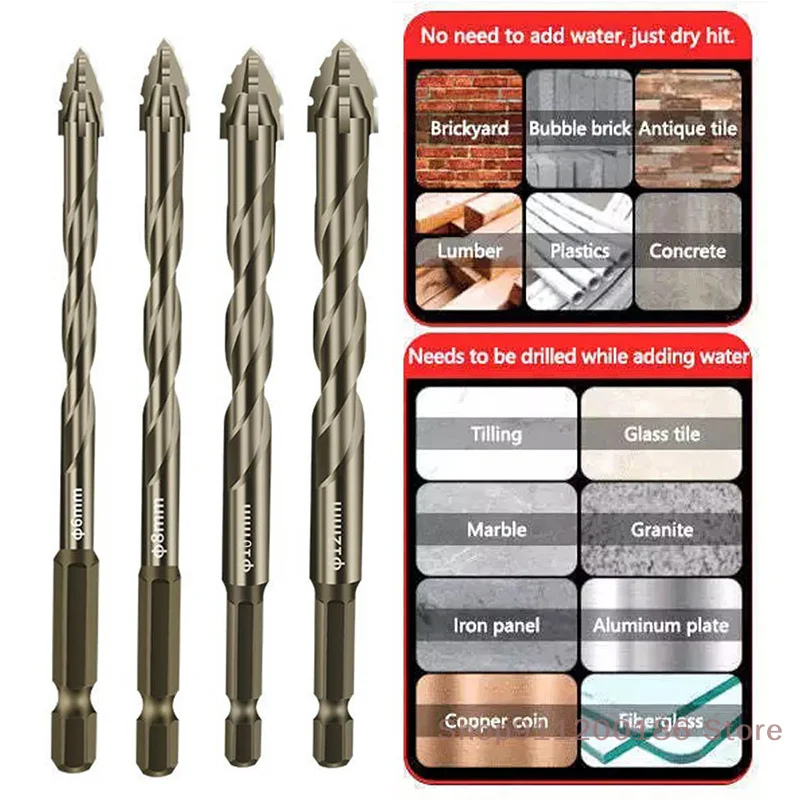 1 set four-flute serrated eccentric drill bit tile ceramic glass marble concrete sharp teeth drill for electric drill drill tool