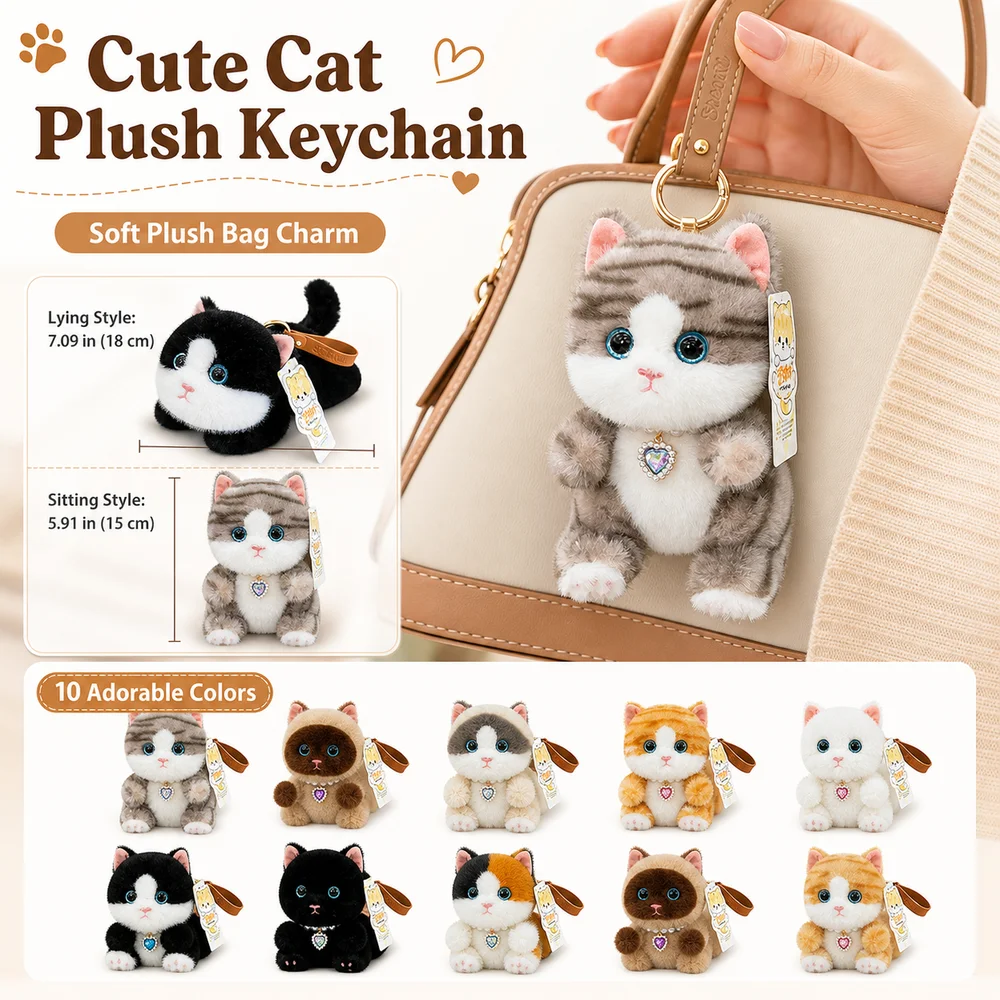 Gifts Realistic Kitten Shape Cat Keychain Lying Cat Furry Keychain Soft Sitting Cat Cat Bag Charm For Bag Decoration