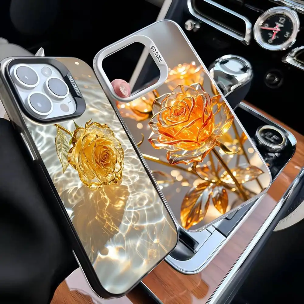

Beautiful Fancy Golden Rose Phone Case For iPhone 16,15,14,13,12,11,Mini,Pro,MAX White Matte Shockproof Cover