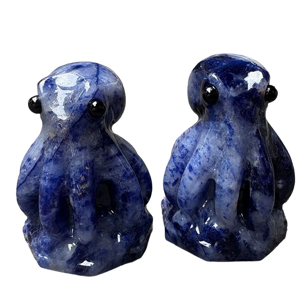 Custom 6cm Sodalite Octopus Crystal Carving - Handcrafted Healing Gemstone Sea Animal Figurine