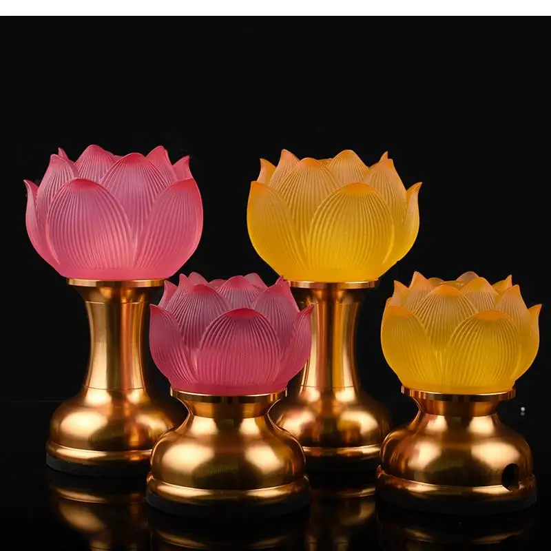 Charge Plug In Coloured Glass Lamp LED Buddha God of Wealth Temple Pray Household Crystal Ever Burning