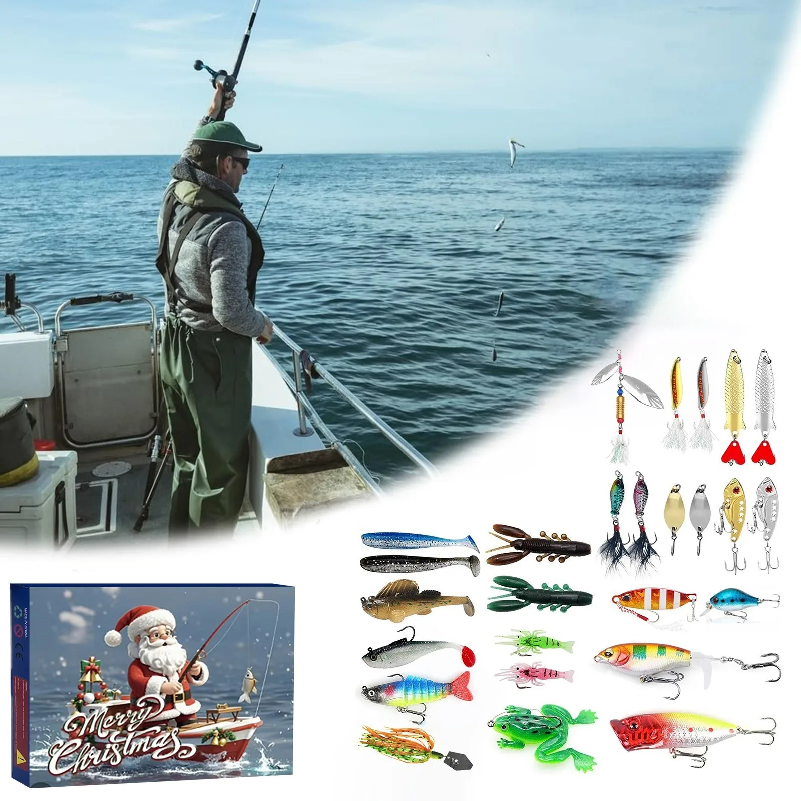 

Christmas Fishing Lures Advent Calendar 24 Days Fishing Bait Hooks Advent Calendar Festival Theme Xmas Surprise Gift For Fisher