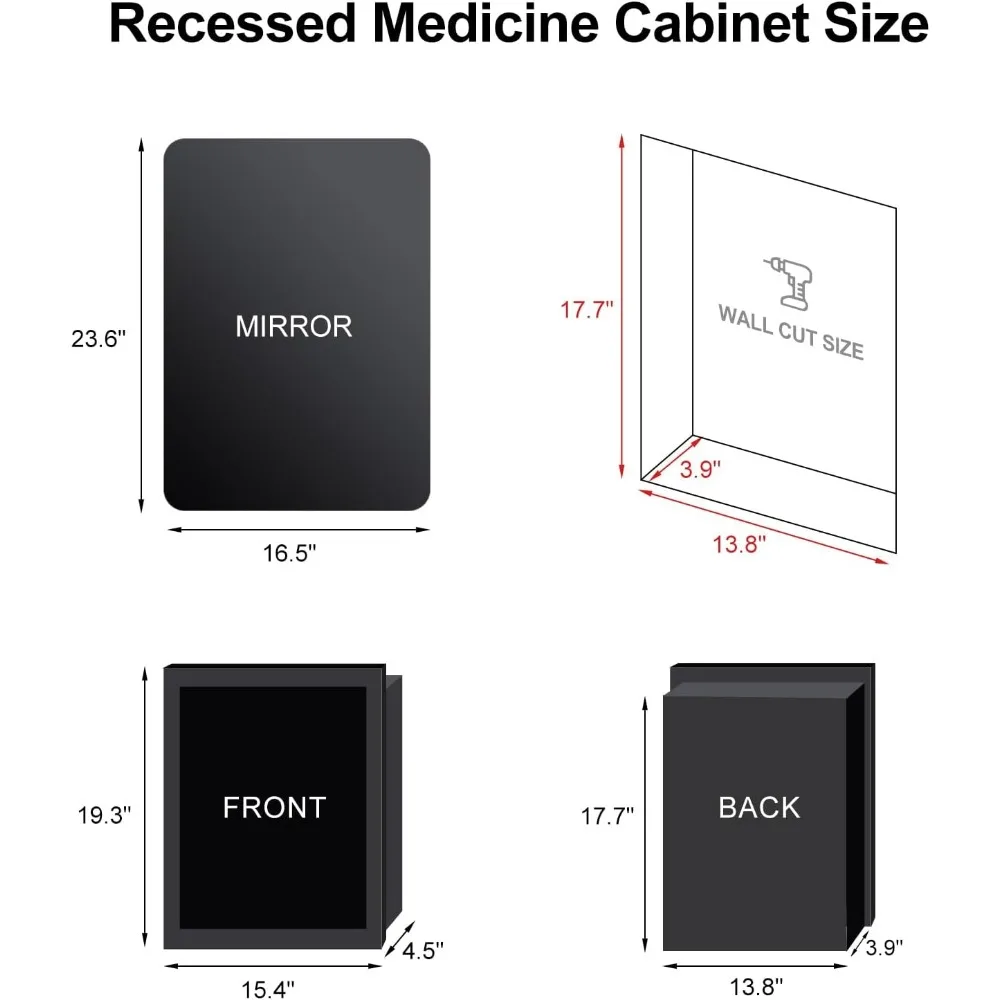 خزانة طبية مضيئة بإضاءة LED مع إضاءة 3 ألوان للحمامات