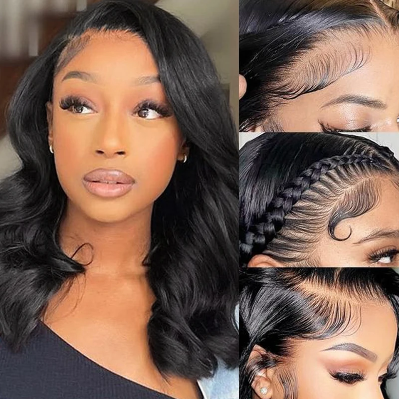 13x4 Transparent Lace Front Human Hair Wigs for Women Body Wave short Bob Wig Pre Plucked 200% Malaysia Remy Hair 12 inch