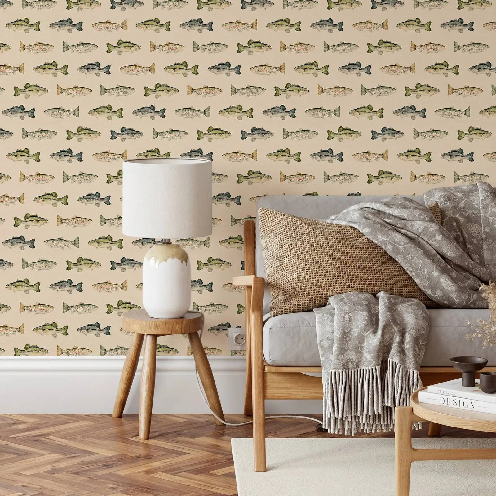 Fly Fishing  Wallpaper , Fish Fishing Salmon Cabin Trout Wall Wallpaper,Removable Peel and Stick Wallpaper  Room Decoration