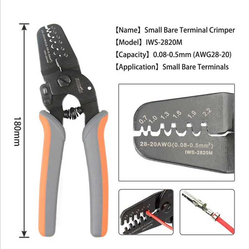 IWS-2820 Crimpzange IWISS Mini Micro Open Barrel Crimpwerkzeuge für AWG28-20 JAM Molex Tyco JST2.54 Anschlüsse und Anschlüsse – Detail 2