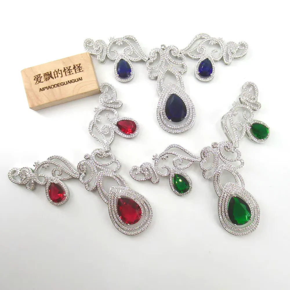 65x90mm White gold plated cubic zircon CZ pendant Crystal connector for necklace pendant Jewelry DIY Jewelry Findings