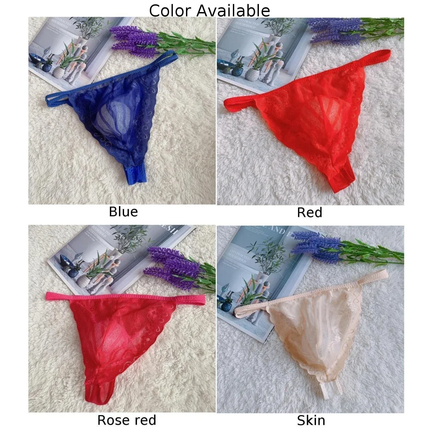 Men Sexy Lace Temptation Transparent Lace U-convex T-Back Lingerie Thong G-String Pouch Underwear Jockstrap Briefs Male Thongs