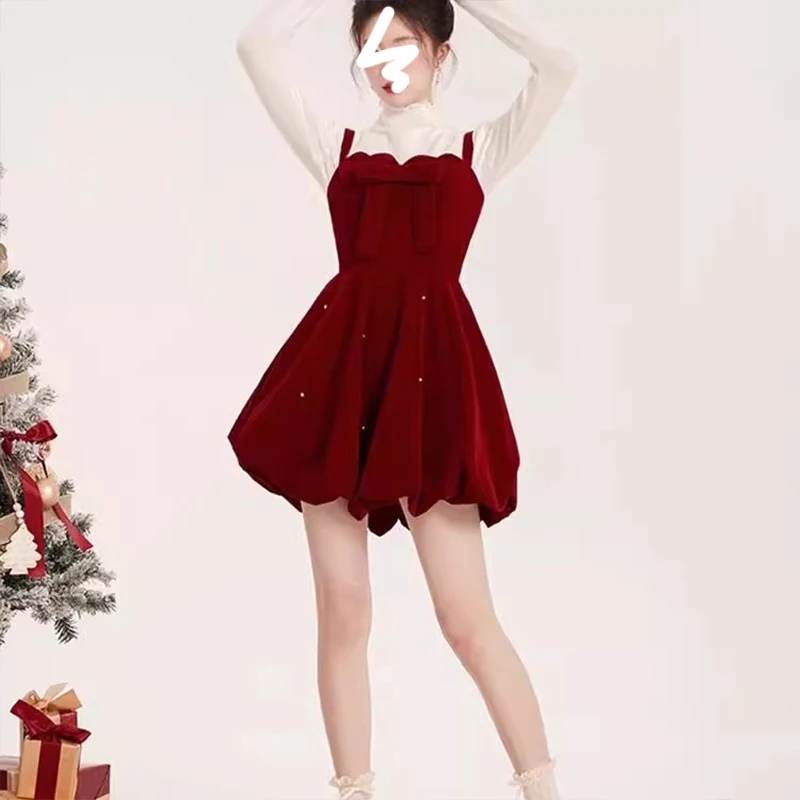 Ele Red Clip Conjunto de dos piezas para mujer, falda acampanada hinchada, principios de otoño, ter Dr Base irt