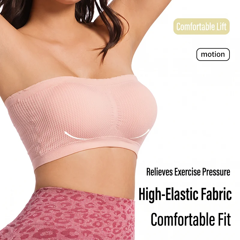 Women's Strapless Bandeau Bra Wireless Non-Slip Padded Tube Top Breathable Backless Anti-Exposure Seamless Summer Underwear