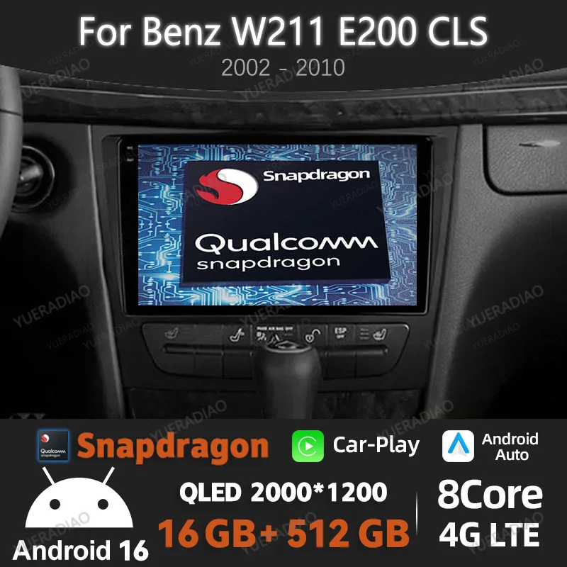 Android 16 Autoradio für Mercedes Benz E-Klasse W211 E200 CLS 2002 - 2010 Head Unit BT GPS NAVI 4G WIFI QLED 2DIN LTE 5G