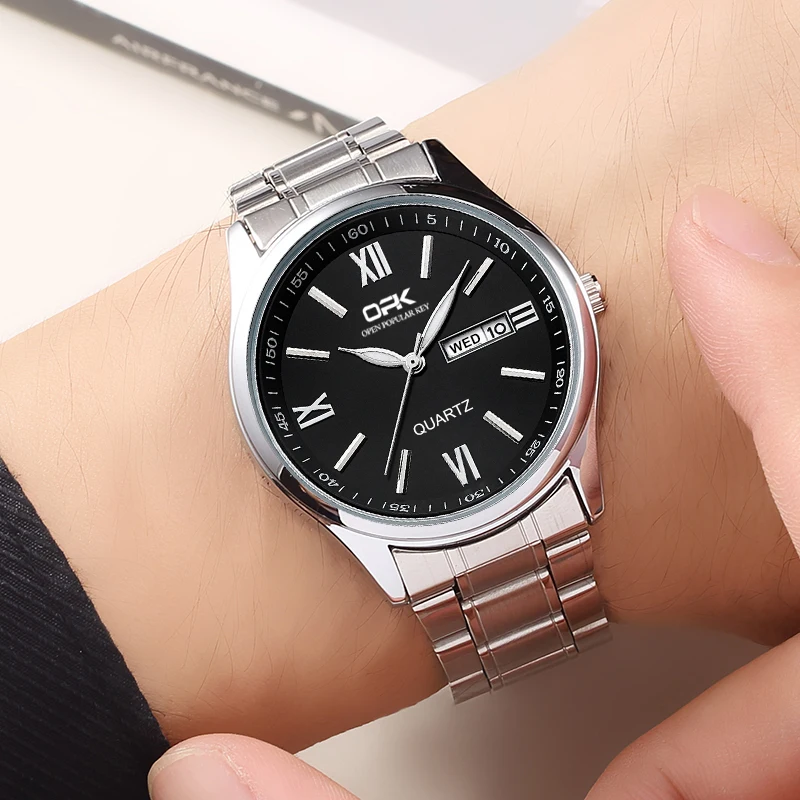 OPK 8123 Mens Watch Original Simple Quartz Watch Stainless Steel Day Date Watches For Man Waterproof Luminous Mens Gifts Reloj