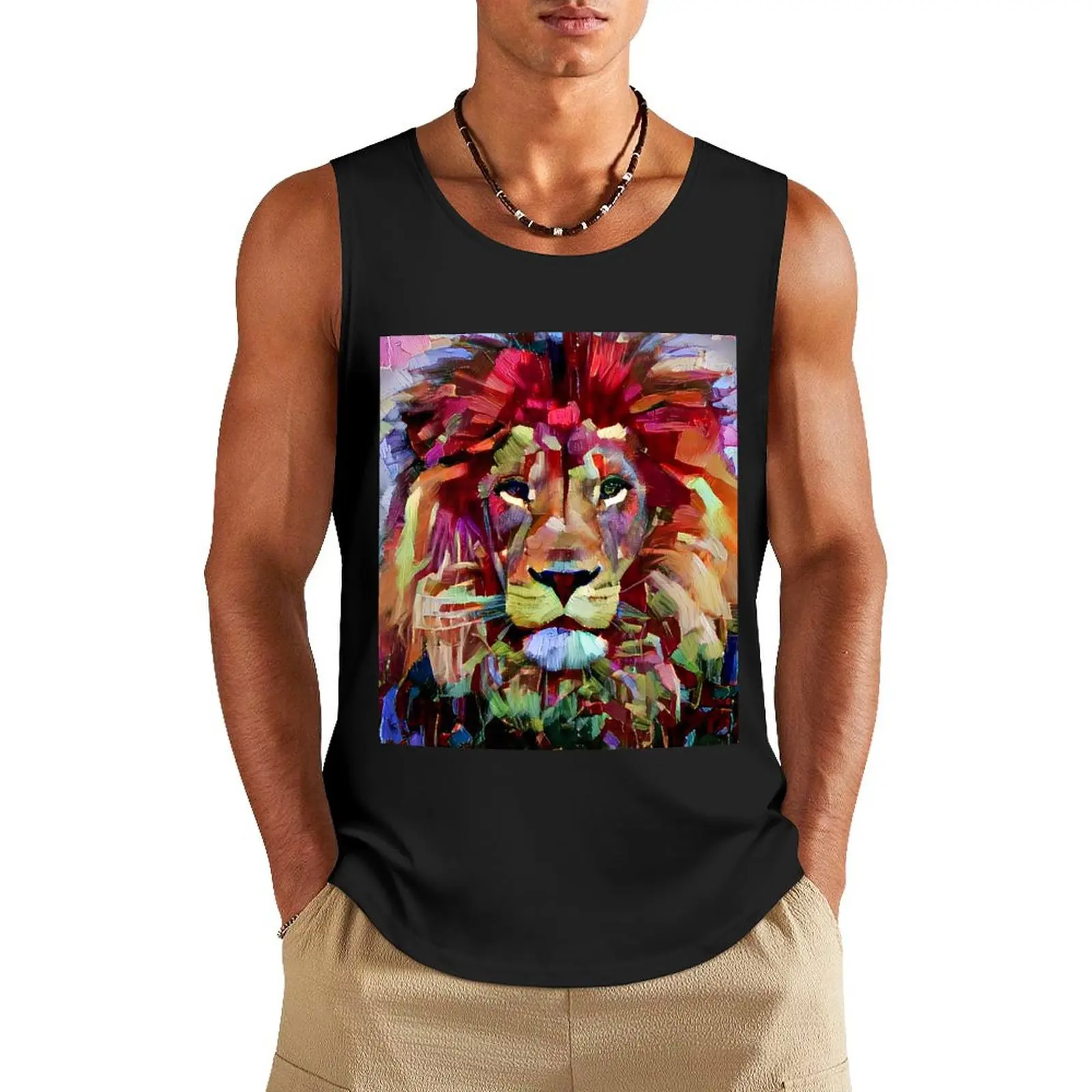 Colorful Lion Painting Tank Top Men's gym sleeveless shirt man gym summer Men's tops