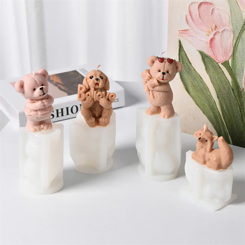 

3D мультяшный плюшевый мишка, свеча, силиконовая форма, сделай сам, милая лиса, форма животного, ароматерапевтический воск для гипсовой смолы, комплект для изготовления моделей